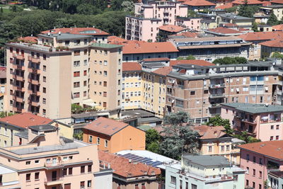 High angle view of buildings in city