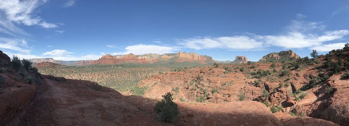 Panoramic view of mountain range against sky