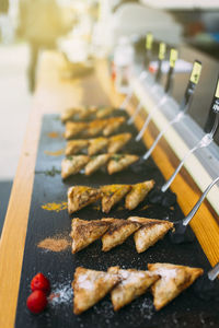 Samosas on outdoor food market