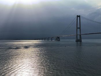 View of suspension bridge over sea