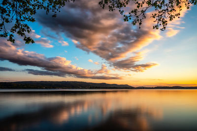 Scenic view of lake against sky during sunset