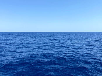 Scenic view of sea against clear blue sky