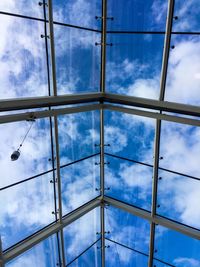 Low angle view of blue sky seen through window