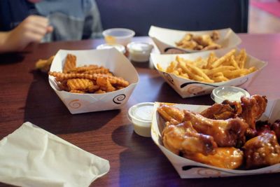 High angle view of food on table