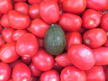 Full frame shot of tomatoes and a avocado 