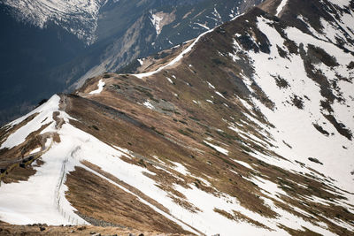 Scenic view of snow covered mountains