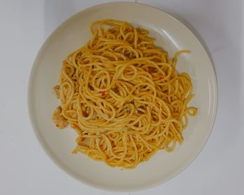 High angle view of noodles in plate