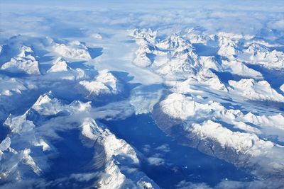 Aerial view of snow covered landscape