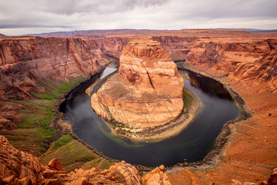 Aerial view of rock formations in river