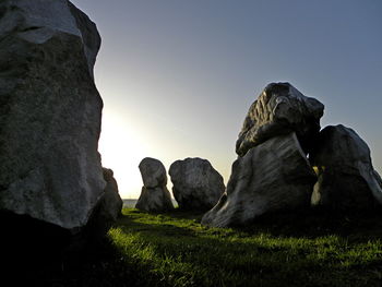 Low angle view of rock formation against clear sky