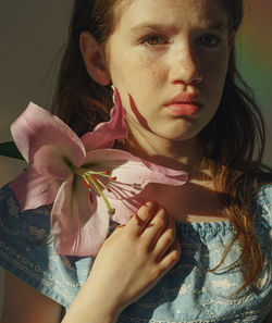 Close-up portrait of a beautiful girl at home