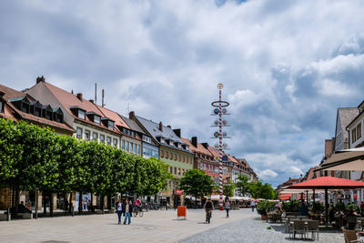 Panoramic view of buildings against cloudy sky