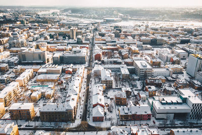 High angle view of cityscape against sky