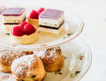 Close-up of cake in plate on table