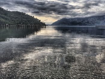 Scenic view of sea against dramatic sky