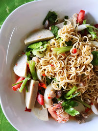 High angle view of meal served in bowl