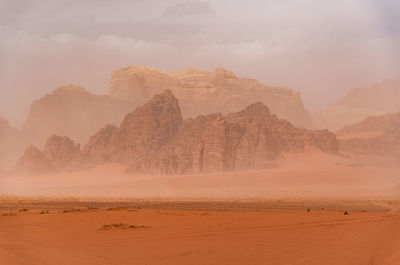 Red mountains of the canyon of wadi rum desert in jordan.