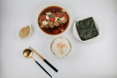 High angle view of food on table