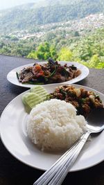 High angle view of food served in plate