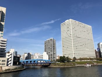 River by buildings against sky in city