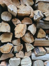 Full frame shot of logs in forest