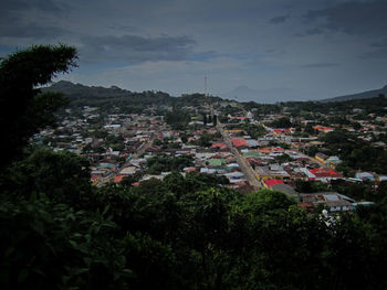 High angle view of townscape against sky