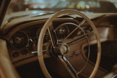 Close-up of vintage car steering wheel