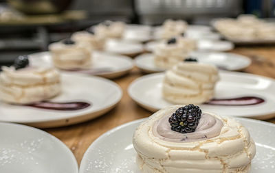 Close-up of dessert in plate on table