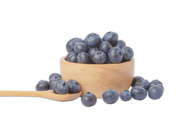 Close-up of blueberries against white background