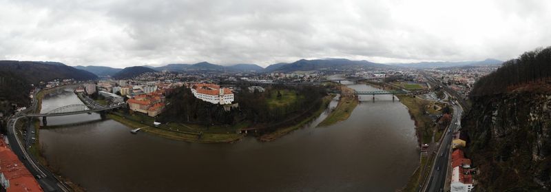 High angle view of river amidst buildings in city