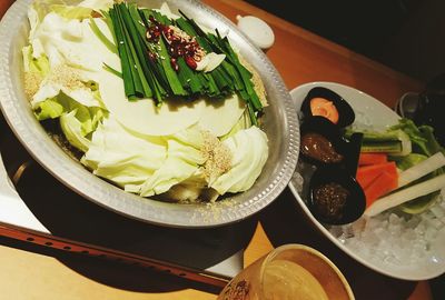 High angle view of food in plate