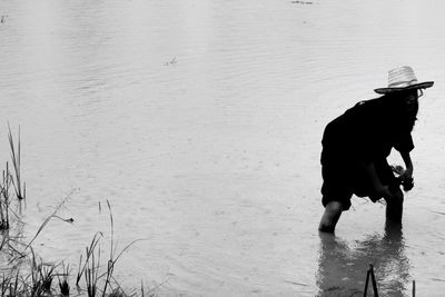 Dog by lake