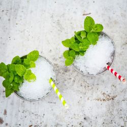 High angle view of drink on table