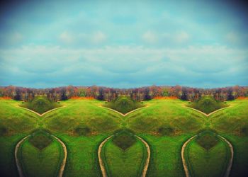 Panoramic shot of agricultural field against sky