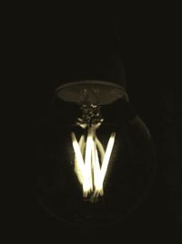 Close-up of illuminated light bulb in darkroom