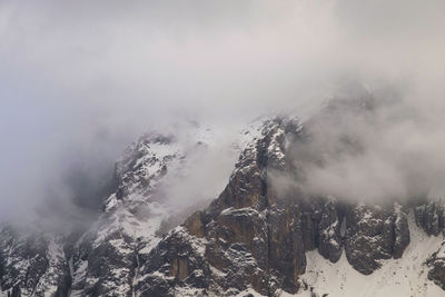 Panoramic shot of snow covered landscape in foggy weather