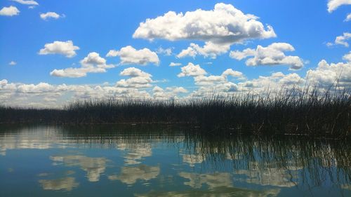 Scenic view of lake against sky