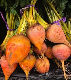 High angle view of fruits for sale at market stall