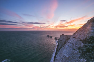 Scenic view of sea against sky at sunset