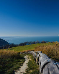 Scenic view of landscape against clear blue sky