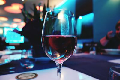 Close-up of wine glass on table