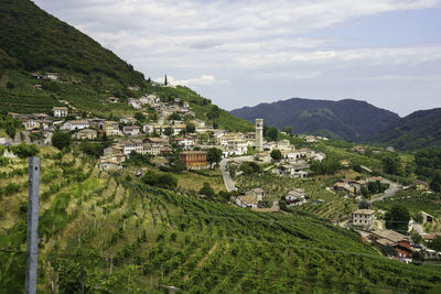 High angle view of townscape against sky