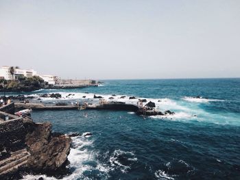 Scenic view of sea against clear sky