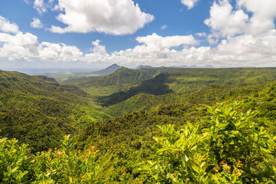 Panoramic overview on the wonderful landscape near chamarel on mauritius island, indian ocean