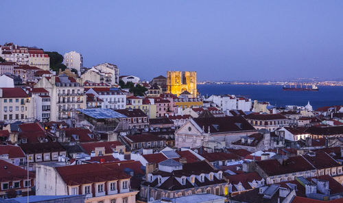 High angle view of buildings in city