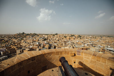 High angle shot of townscape against sky