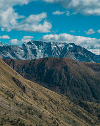 Scenic view of snowcapped mountains against sky