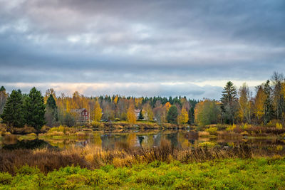 Scenic view of landscape against sky during autumn