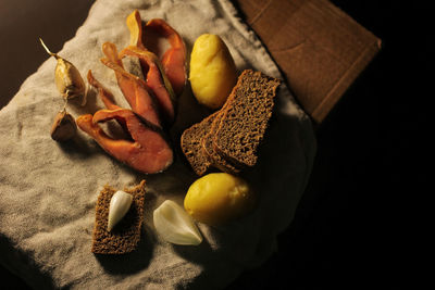 High angle view of fruits on table