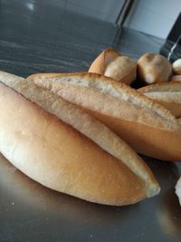 High angle view of bread in plate on table